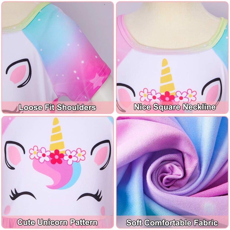 Play Tailor Doll and Girl Matching Nightgown Unicorn Outfit Pajamas Night Dress for Girls and 18" Dolls Clothes (Doll Not Included), 4-5T, Colorful Purple - Image 5